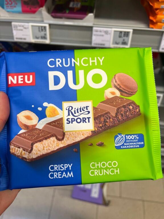 Ritter SPORT NEU CRUNCHY DUO  CRISPY CREAM & CHOCO CRUNCH 218 g