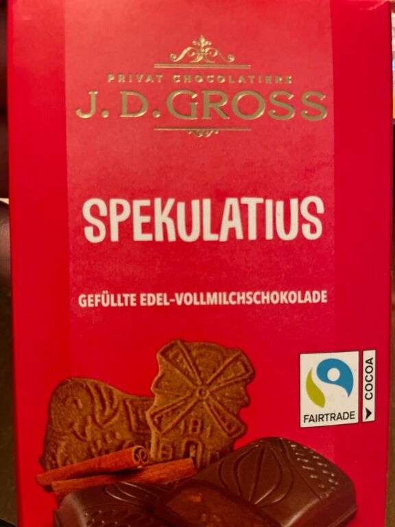 PRIVAT CHOCOLATERIES J.D. GROSS SPEKULATIUS GEFÜLLTE EDEL-VOLLMILCHSCHOKOLADE 125 g